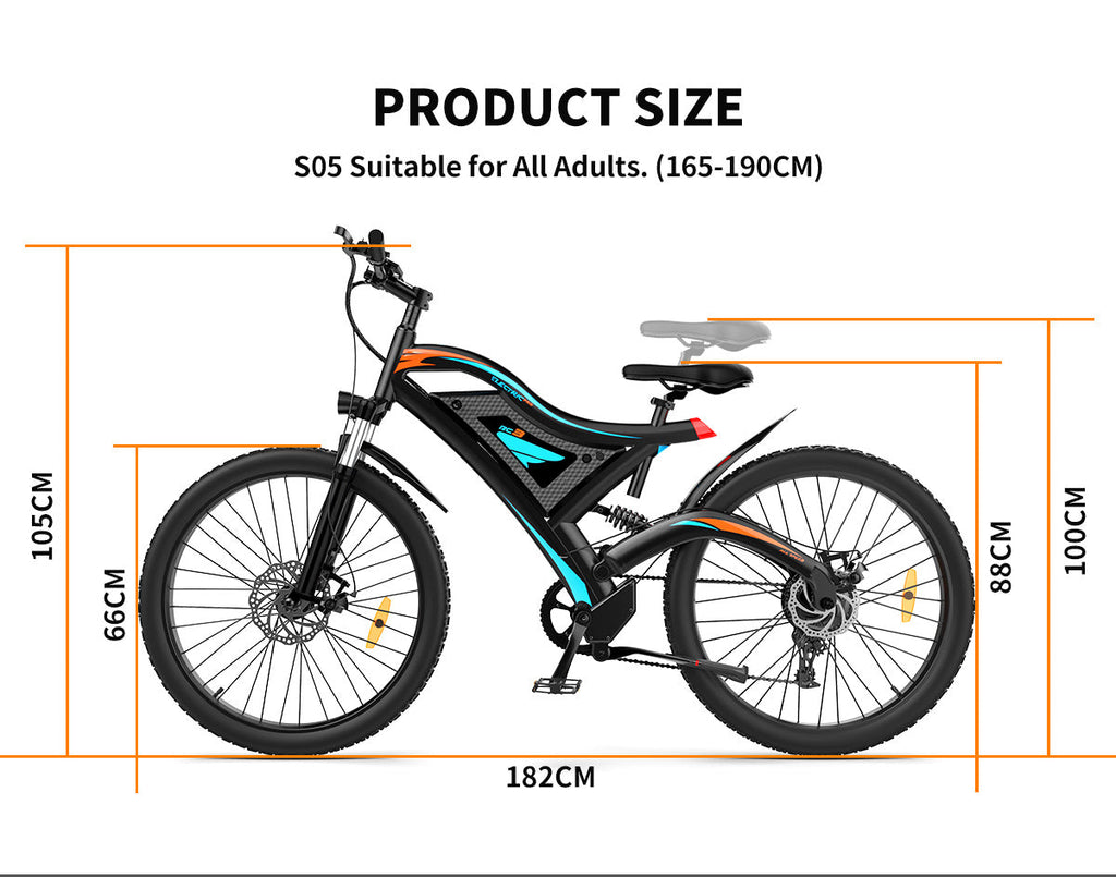 26x2.35 Inch E-Bike  48V 500W Rear Motor  15AH Lithium Battery  Front Suspension & Dual Mechanical Disc Brakes