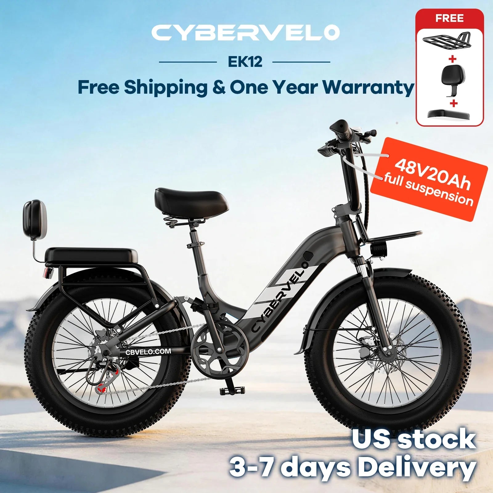 CYBERVELO EK12 1000W Electric Fat Tire Bike With Removable Battery